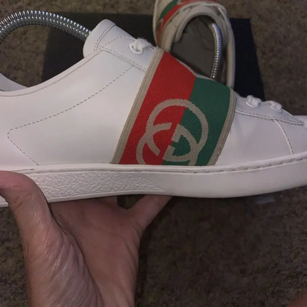 Gucci Ace Elastic Web Interlocking GG White Slip On Sneakers Men’s 9.5